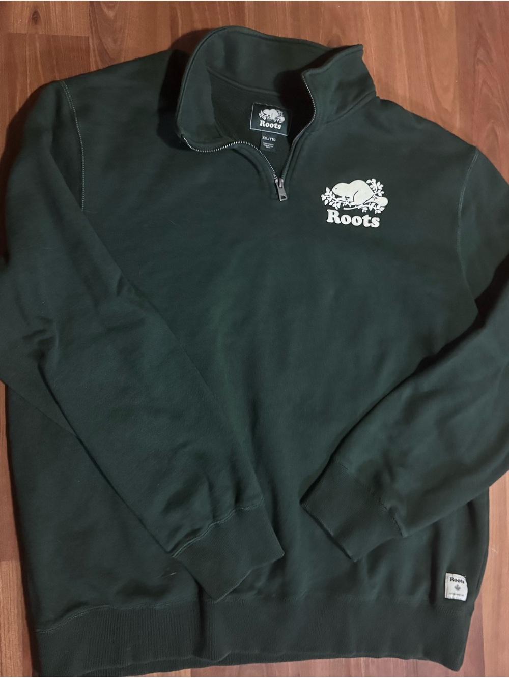 Roots Men's Forest Green Quarter-Zip Sweatshirt